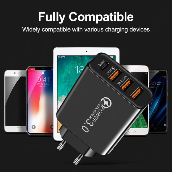 3USB+PD Type-C mobile phone charger with multiple USB ports, travel charging head - Image 3