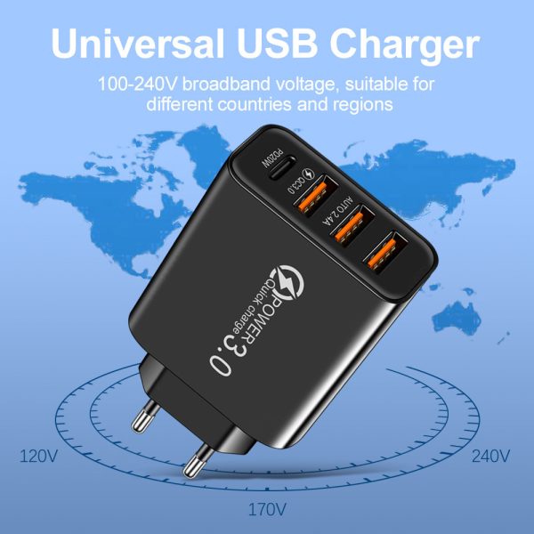 3USB+PD Type-C mobile phone charger with multiple USB ports, travel charging head - Image 2