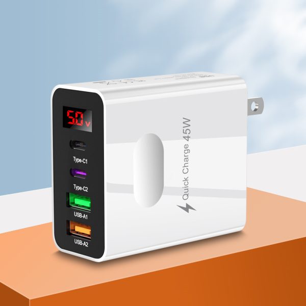 Digital display 2USB+2Type-c digital display mobile phone charger, multi port charging head, European, American and British standard plug - Image 3