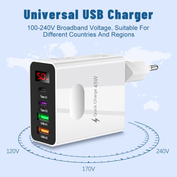 Digital display 2USB+2Type-c digital display mobile phone charger, multi port charging head, European, American and British standard plug - Image 5