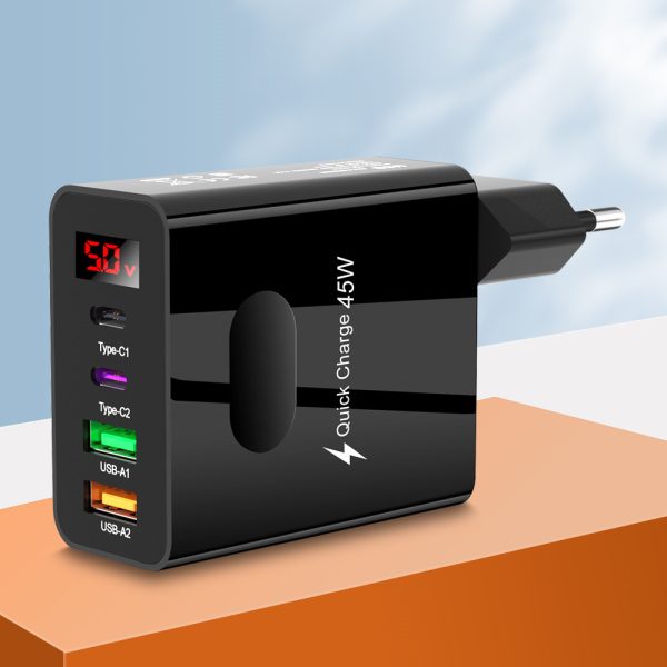 Digital display 2USB+2Type-c digital display mobile phone charger, multi port charging head, European, American and British standard plug - Image 6