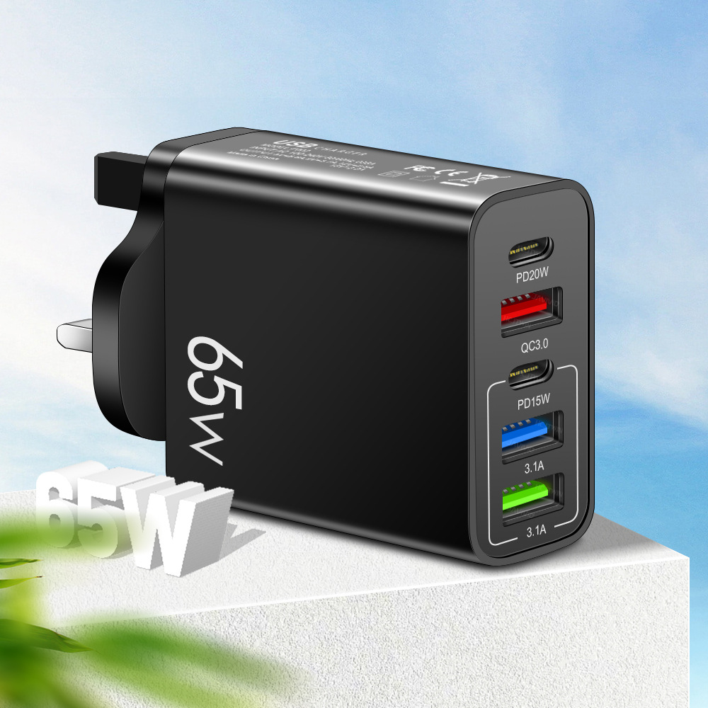 Standard PD65W mobile phone charger 4A type-c PD+3USB multi port European, American, English travel charging head - Image 10