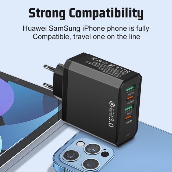 Four in one 2USB+2PD mobile phone charger, tablet plug, European, American and British standard super fast charging - Image 5