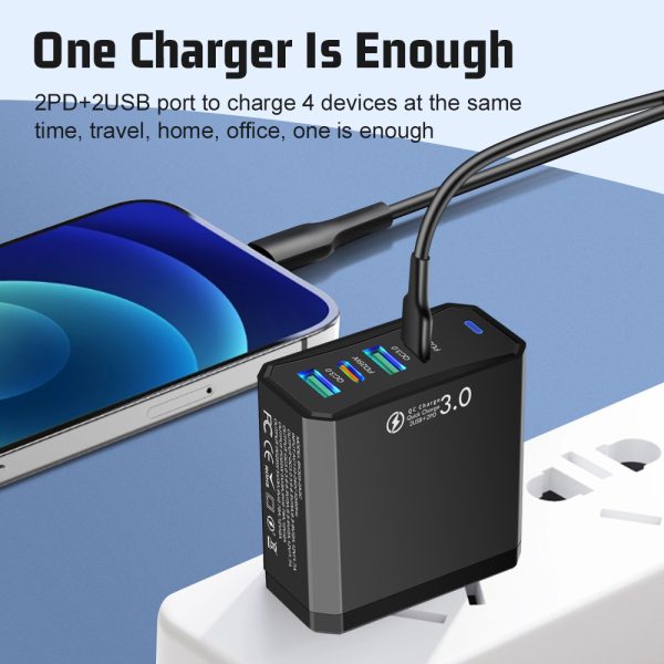 Four in one 2USB+2PD mobile phone charger, tablet plug, European, American and British standard super fast charging - Image 2
