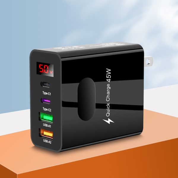 Digital display 2USB+2Type-c digital display mobile phone charger, multi port charging head, European, American and British standard plug - Image 7