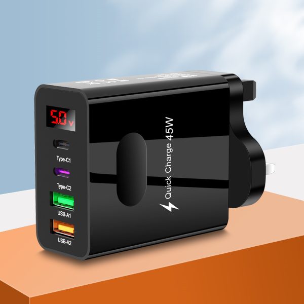 Digital display 2USB+2Type-c digital display mobile phone charger, multi port charging head, European, American and British standard plug - Image 8