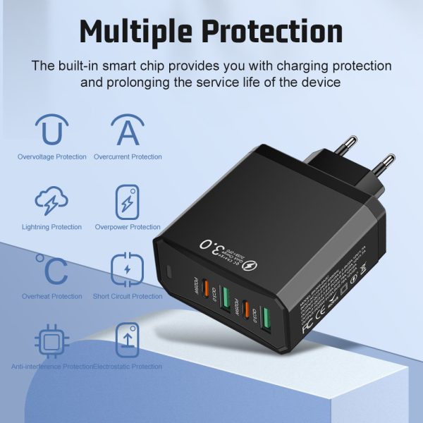 Four in one 2USB+2PD mobile phone charger, tablet plug, European, American and British standard super fast charging - Image 3
