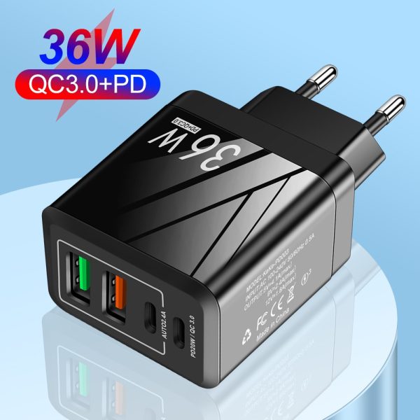 PD QC3.0+2.4A Type-c 2 USB Fast Charging Phone Charger - Image 5