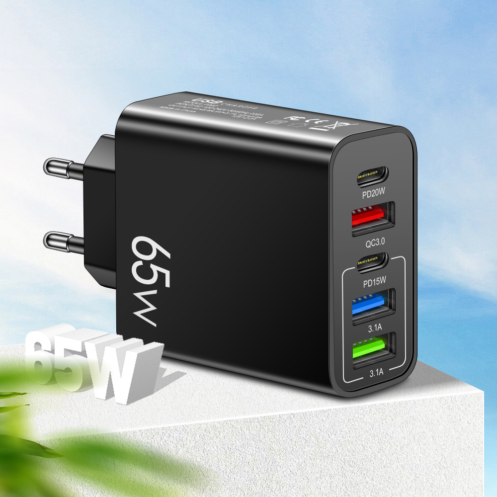 Standard PD65W mobile phone charger 4A type-c PD+3USB multi port European, American, English travel charging head - Image 6