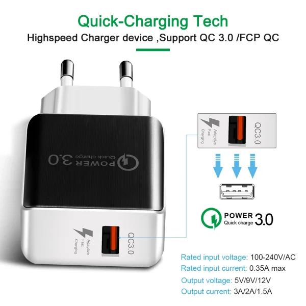 QC3.0 USB Charger EU Plug 18W Quick Charge 3.0 Fast Adapter Wall Mobile Phone Charger - Image 6